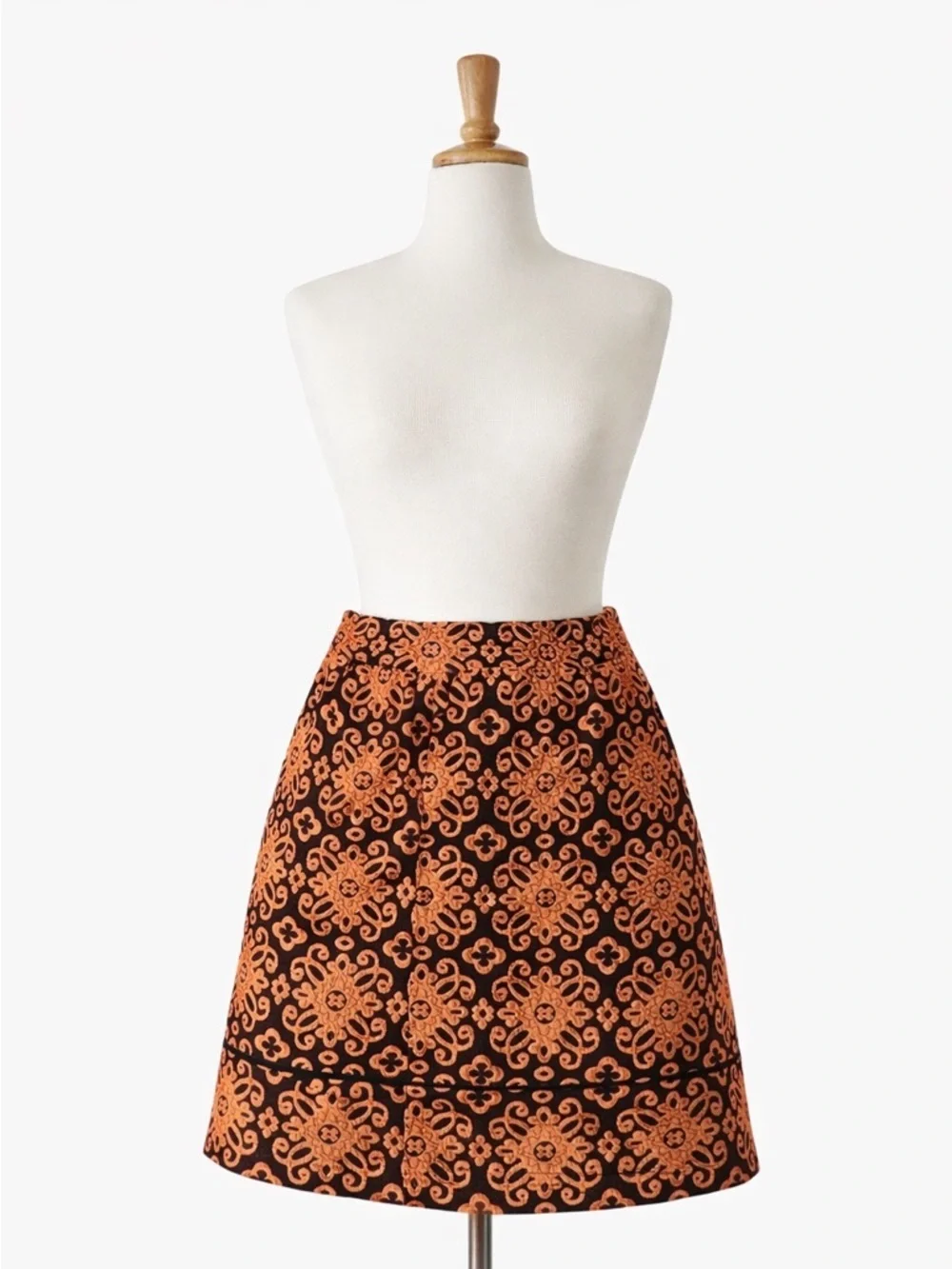 Sahalie Rust Orange Black Jacquard Textured A-Line Mini Skirt Size Medium